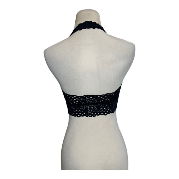 Black halter neck padded lace bralette size small - Picture 2 of 8
